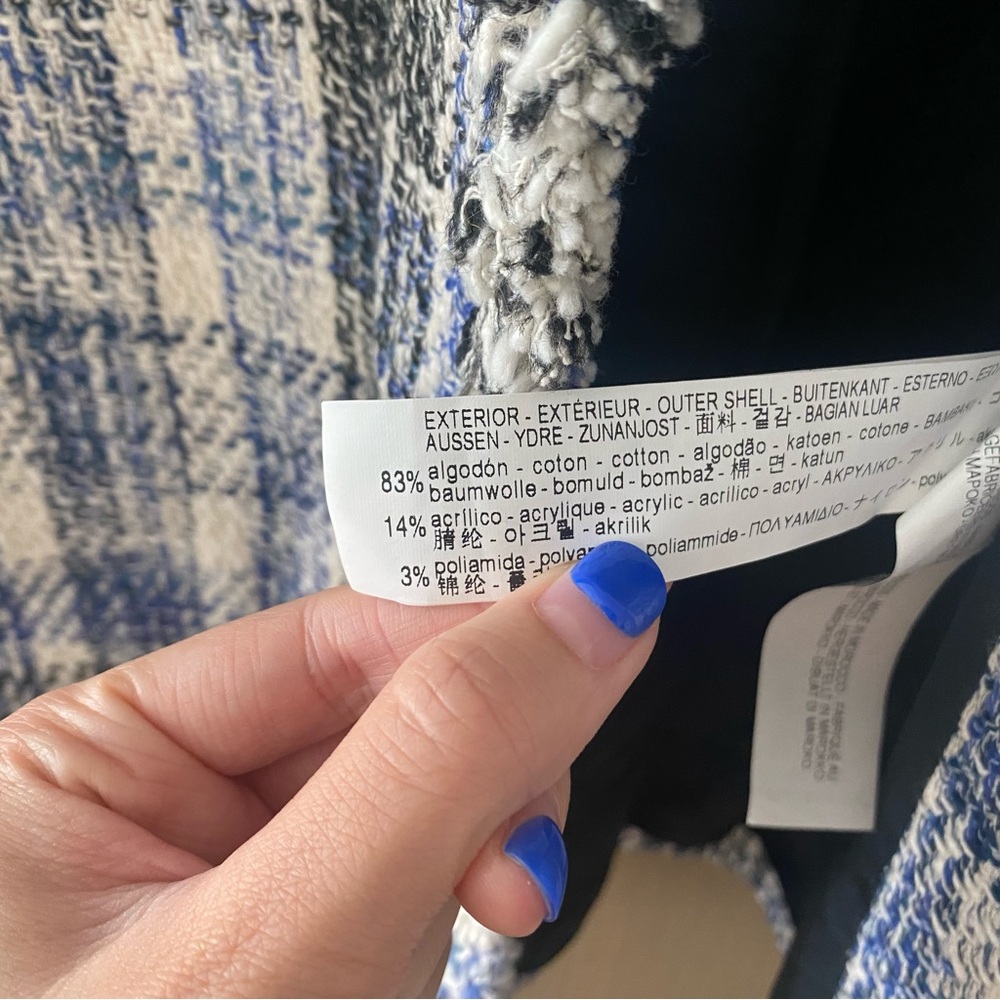 Zara blue plaid tweed textured jacket coat - Picture 4 of 8